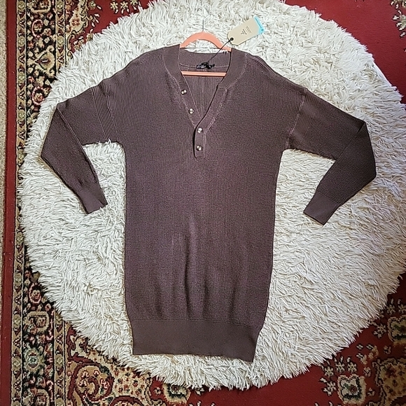 PrAna Milani Henley Dress Clove Brown Size Medium Waffle Sweater Knit Button NWT - Picture 1 of 9